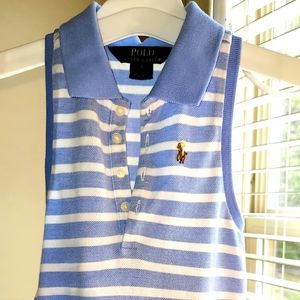 Polo Ralph Lauren sleeveless striped dress with horse logo.
